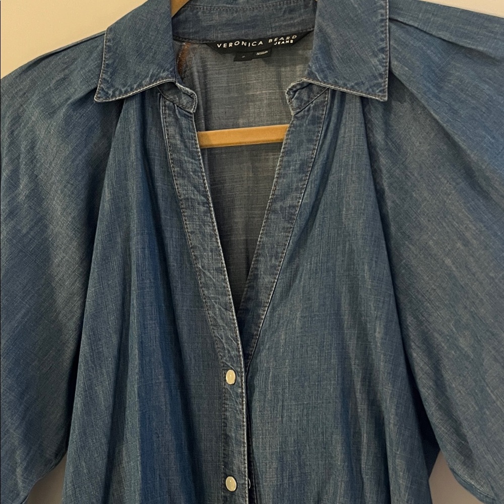 Veronica Beard Blue Denim Button-Front Shirt Dress